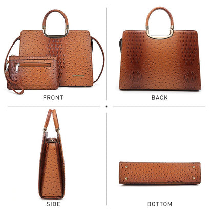 Embossed Pattern Top Handle Handbag with Matching Wallet - Dasein Bags