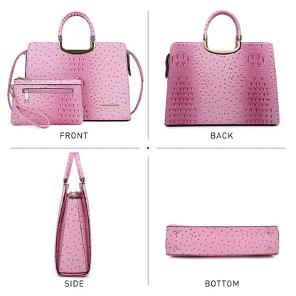 Embossed Pattern Top Handle Handbag with Matching Wallet - Dasein Bags