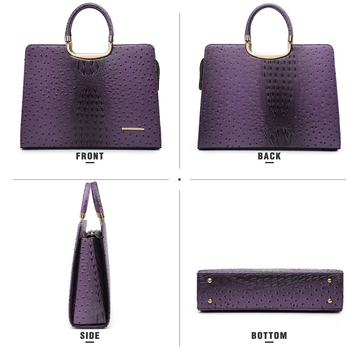 Embossed Pattern Top Handle Handbag with Matching Wallet - Dasein Bags