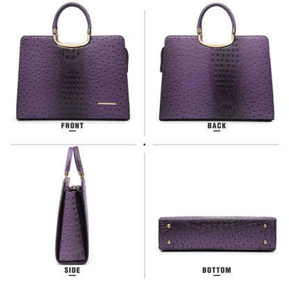 Embossed Pattern Top Handle Handbag with Matching Wallet - Dasein Bags