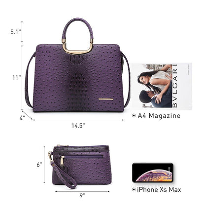 Embossed Pattern Top Handle Handbag with Matching Wallet - Dasein Bags