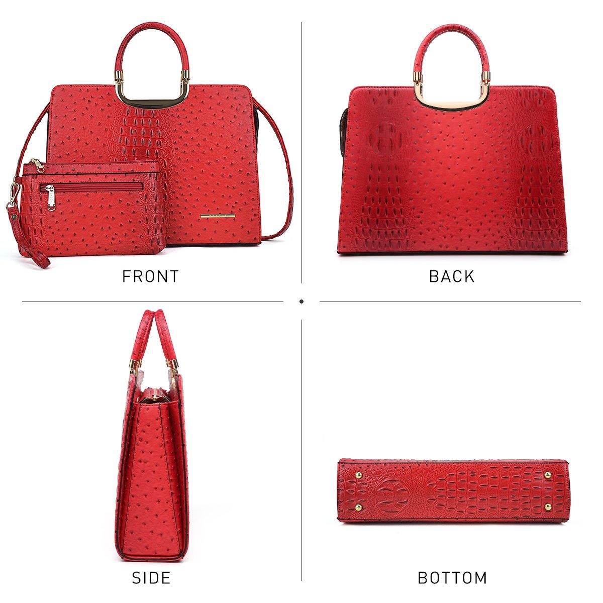 Embossed Pattern Top Handle Handbag with Matching Wallet - Dasein Bags