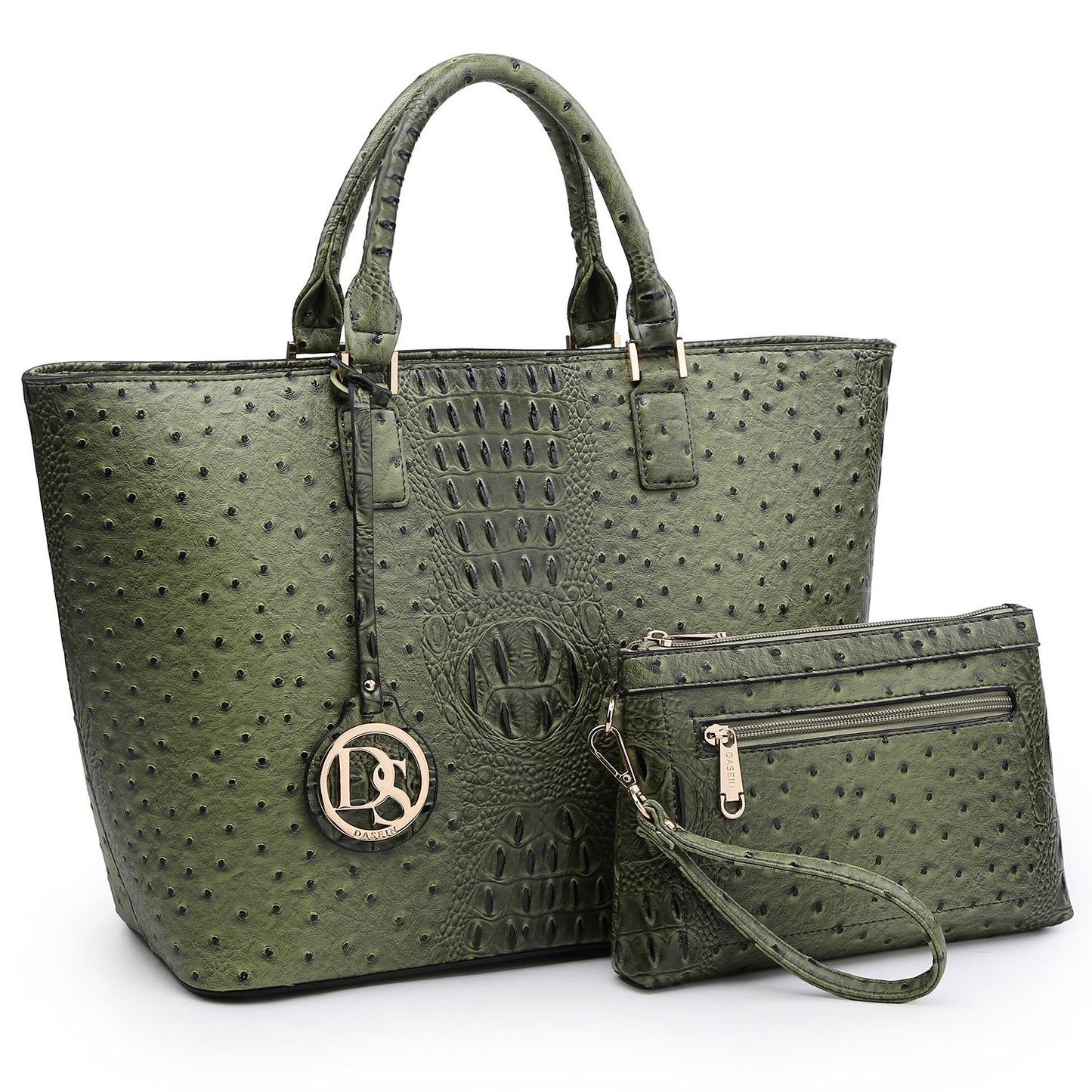 Ostrich Embossed Tote with Matching Wallet-Handbags & Purses-Dasein Bags