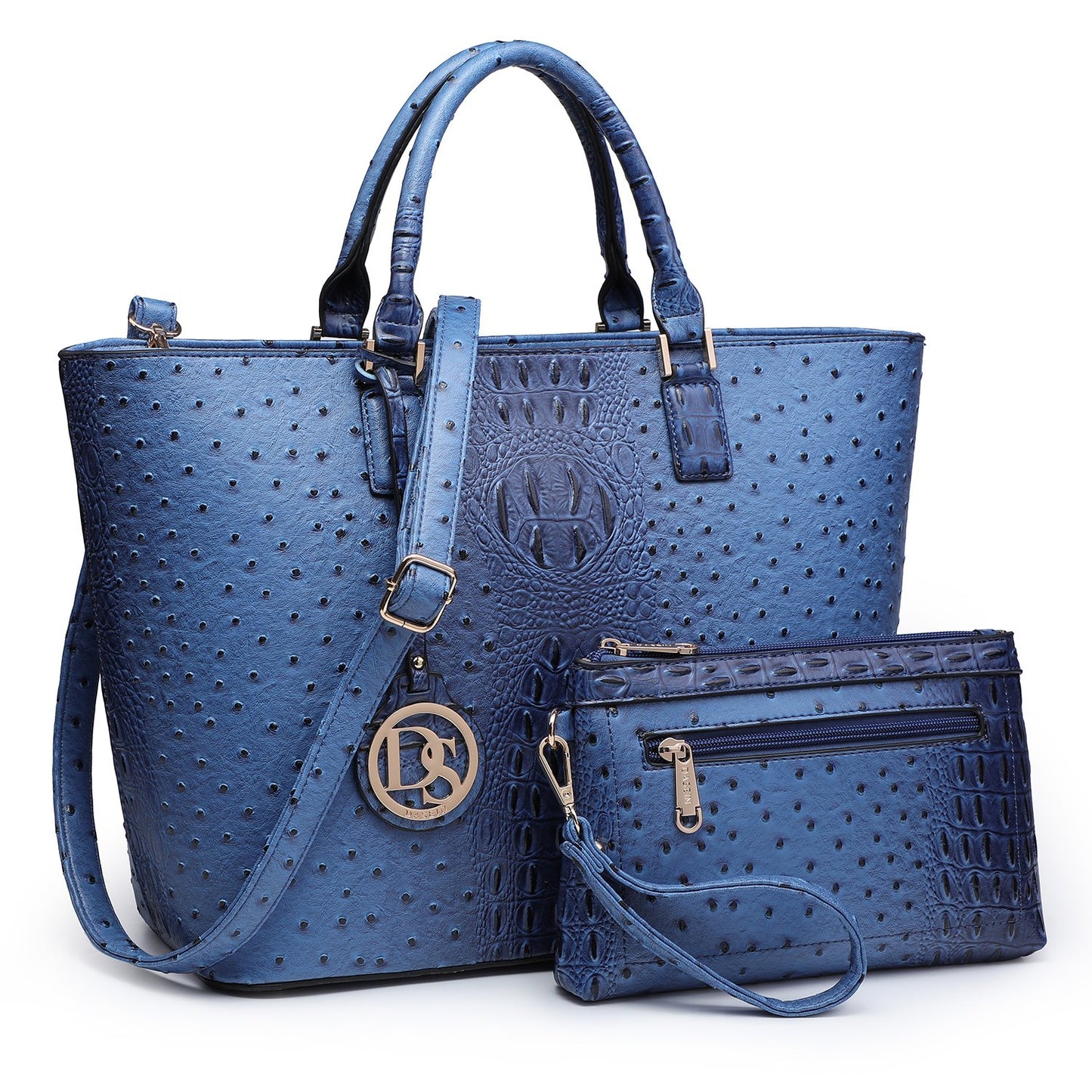 Ostrich Embossed Tote with Matching Wallet-Handbags & Purses-Dasein Bags