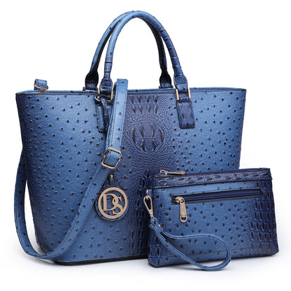 Ostrich Embossed Tote with Matching Wallet-Handbags & Purses-Dasein Bags