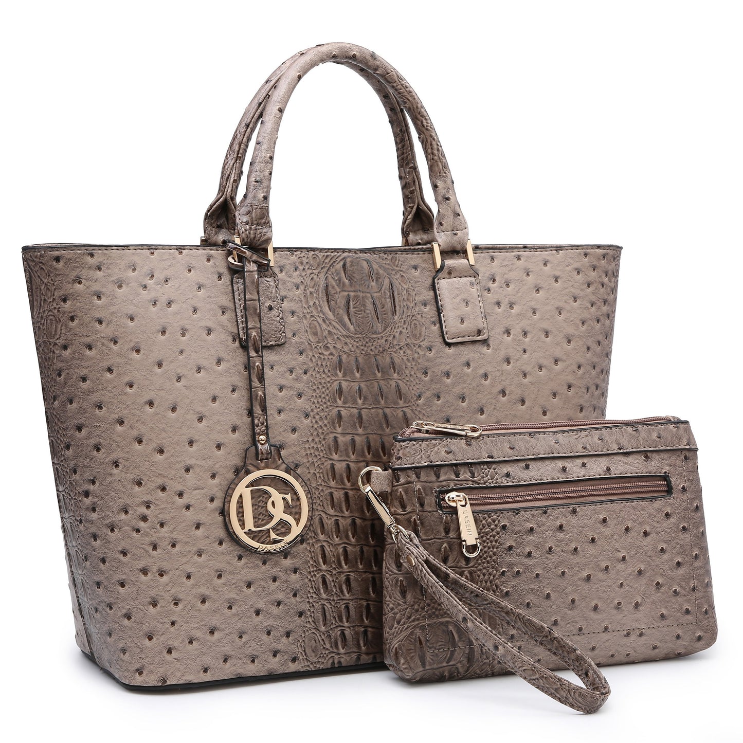 Ostrich Embossed Tote with Matching Wallet-Handbags & Purses-Dasein Bags
