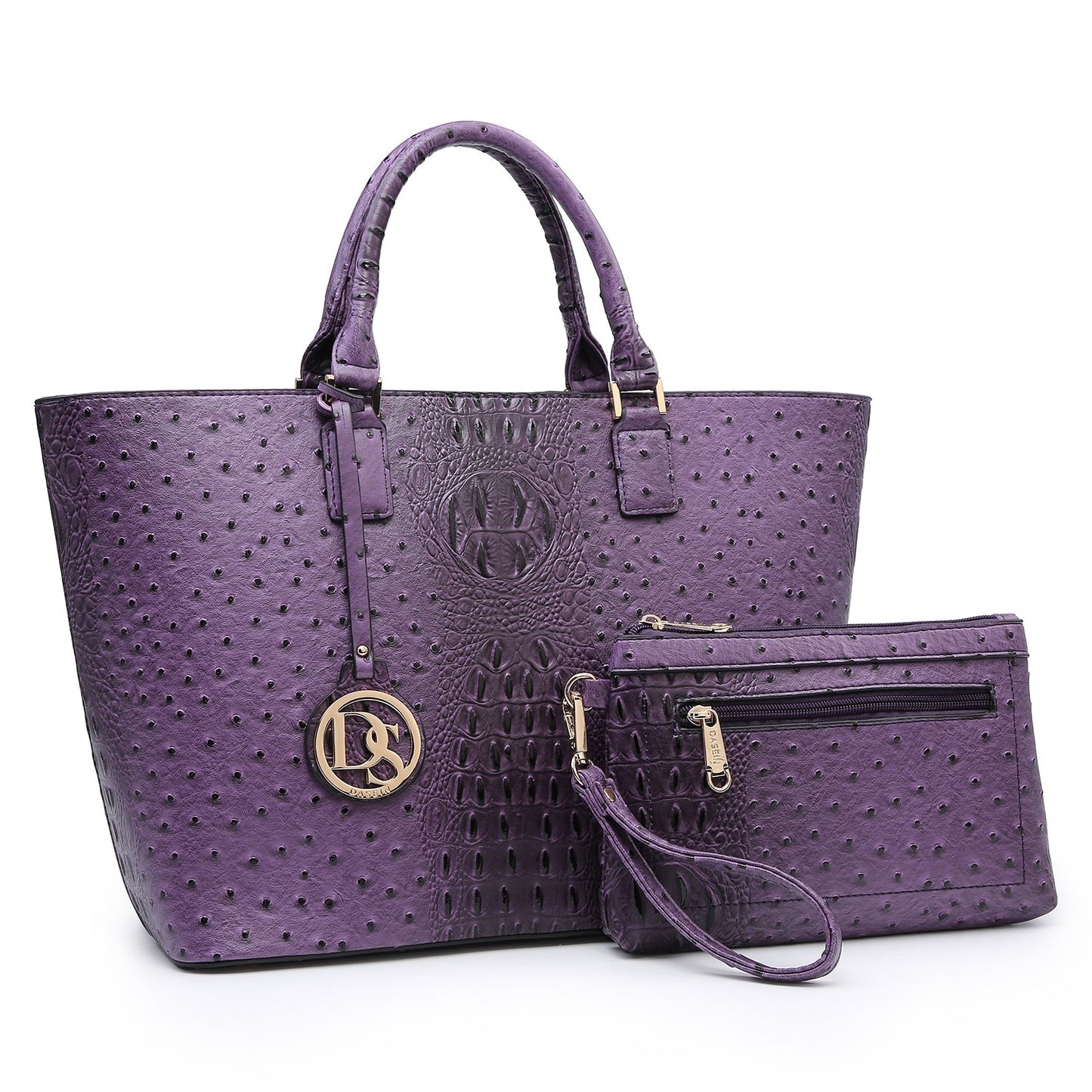 Ostrich Embossed Tote with Matching Wallet-Handbags & Purses-Dasein Bags