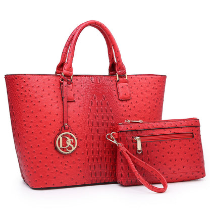 Ostrich Embossed Tote with Matching Wallet-Handbags & Purses-Dasein Bags