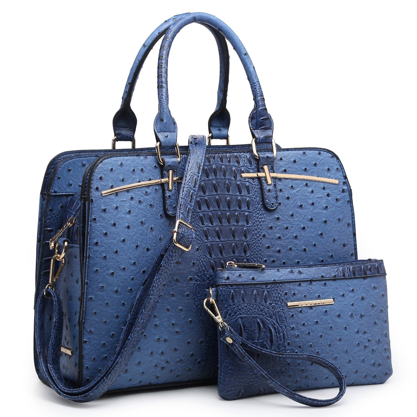 Ostrich Embossed Handbag with Matching Wallet-Handbags & Purses-Dasein Bags
