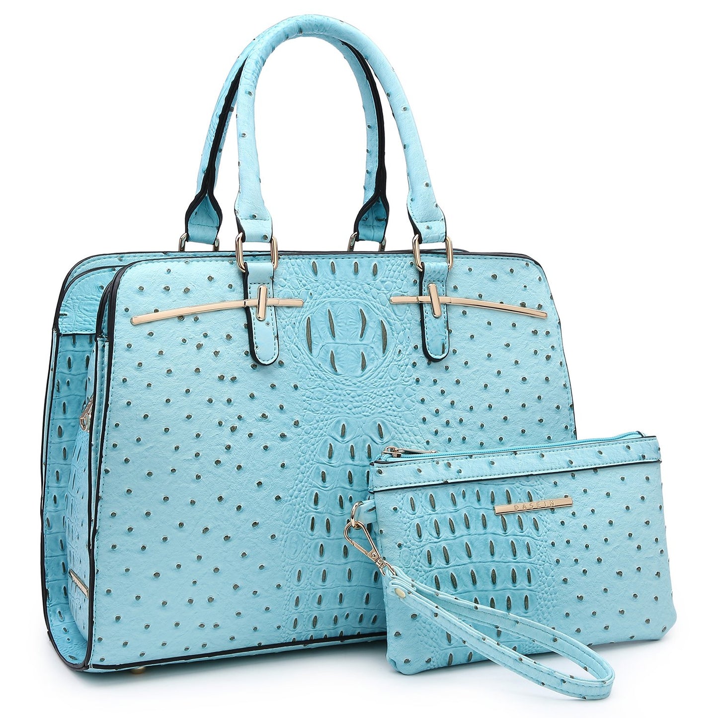 Ostrich Embossed Handbag with Matching Wallet-Handbags & Purses-Dasein Bags