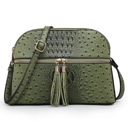 Ostrich Embossed Tassel Crossbody Bag-Crossbody/Messenger bag-Dasein Bags