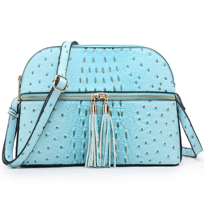 Ostrich Embossed Tassel Crossbody Bag-Crossbody/Messenger bag-Dasein Bags