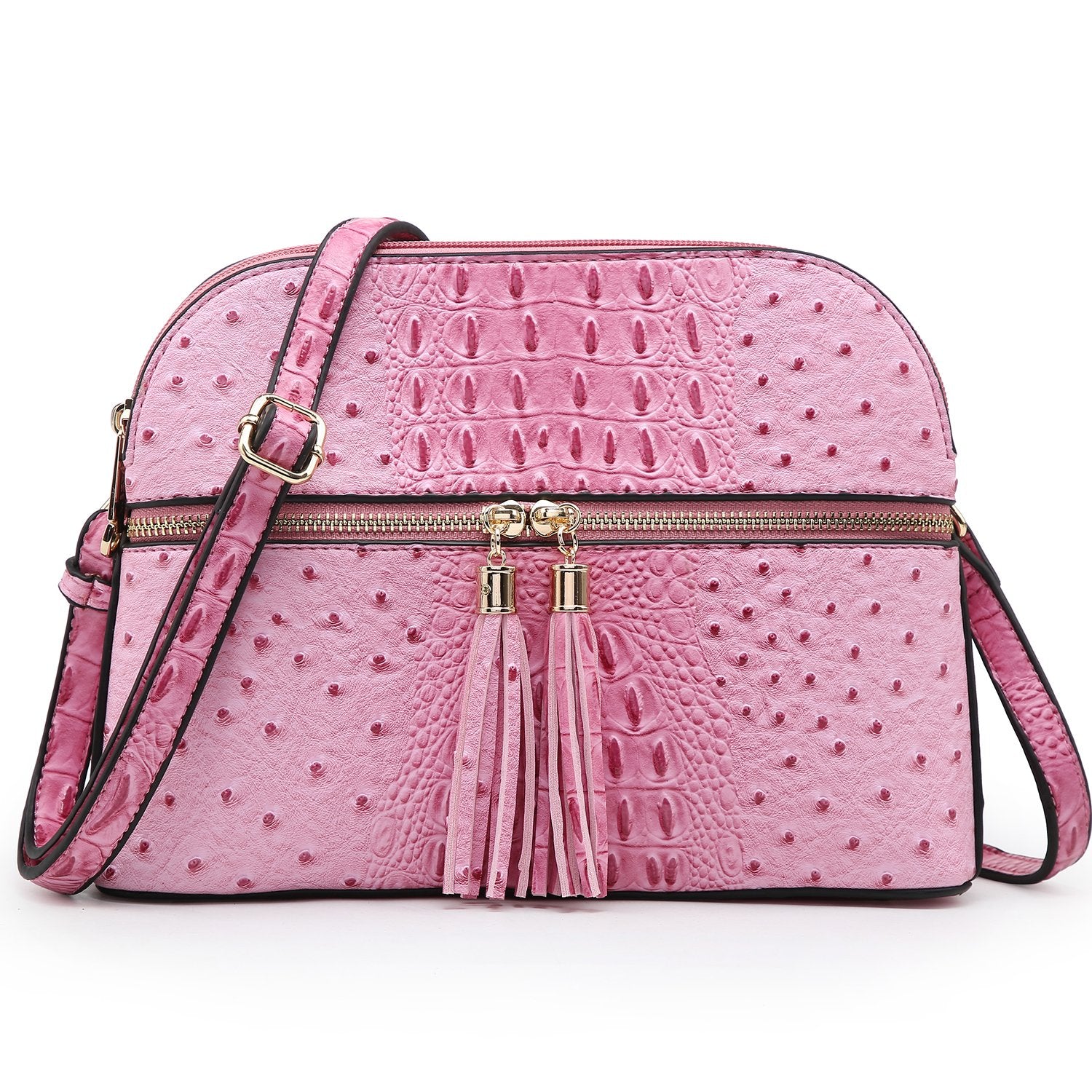 Ostrich Embossed Tassel Crossbody Bag-Crossbody/Messenger bag-Dasein Bags