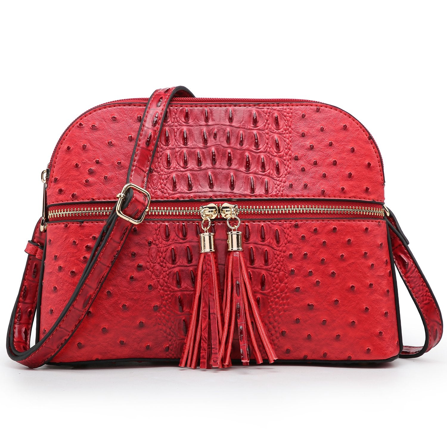 Ostrich Embossed Tassel Crossbody Bag-Crossbody/Messenger bag-Dasein Bags