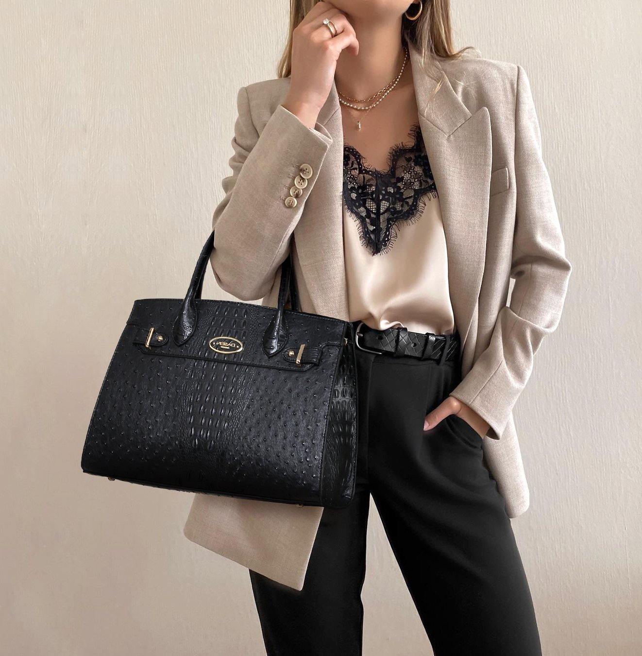 Fashion Embossed Pattern Two Tone Handbag with Matching Wallet l Dasein - Dasein Bags