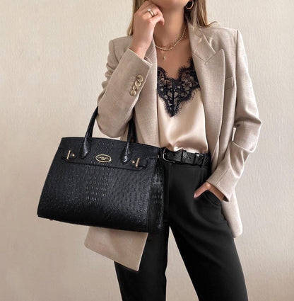 Fashion Embossed Pattern Two Tone Handbag with Matching Wallet l Dasein - Dasein Bags