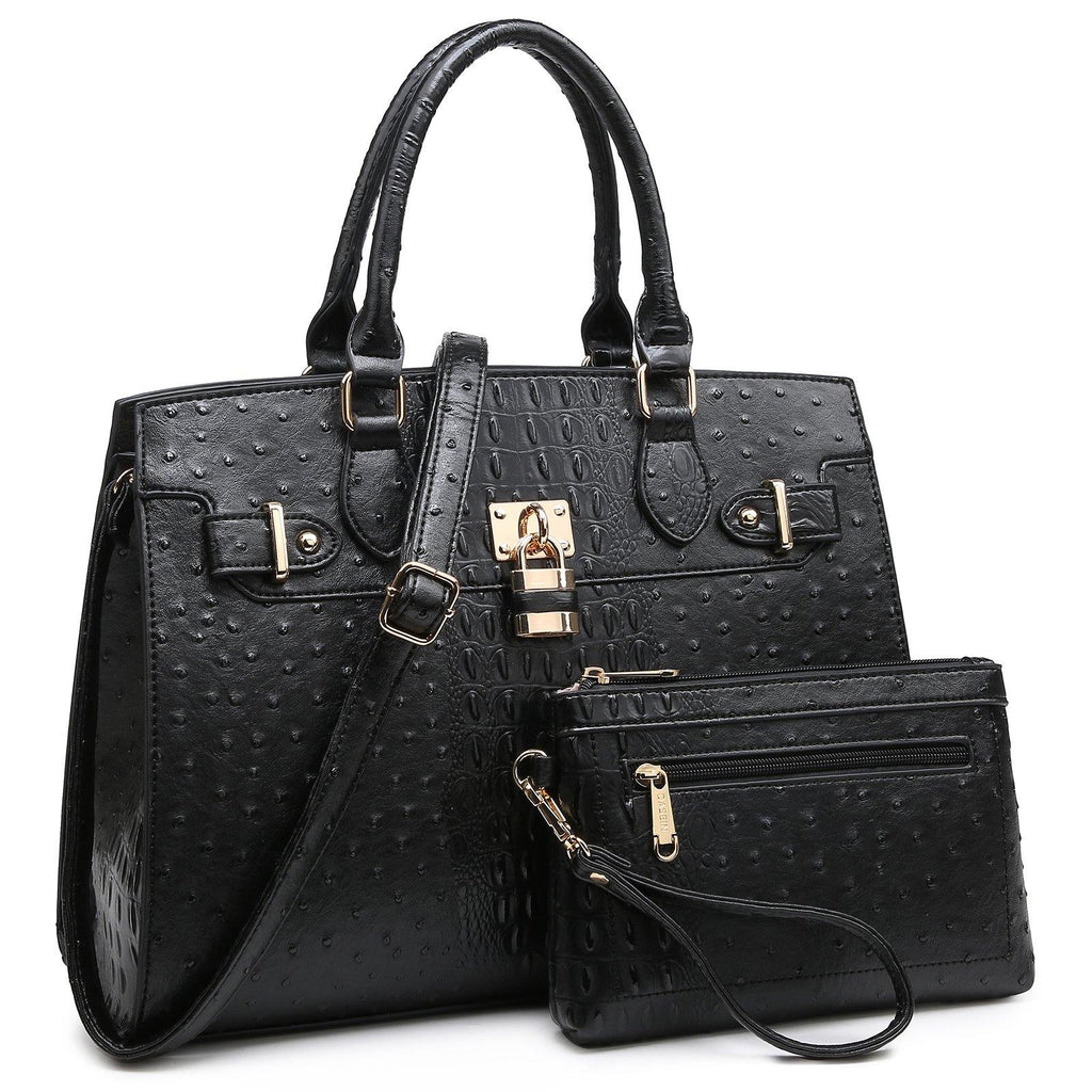 Fashion Emblem Women Handbag and Purses Top Handle Tote Work Bag with Matching Clutch - Dasein Bags