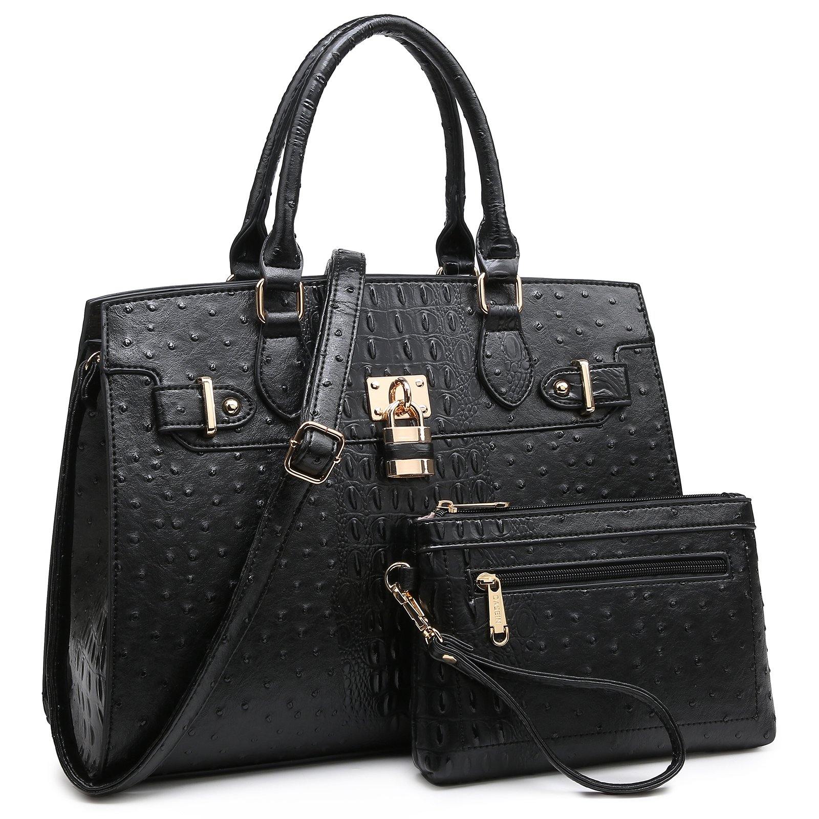 Fashion Emblem Women Handbag and Purses Top Handle Tote Work Bag with Matching Clutch - Dasein Bags