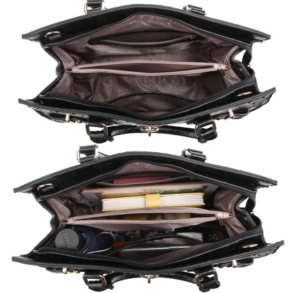 Fashion Emblem Women Handbag and Purses Top Handle Tote Work Bag with Matching Clutch - Dasein Bags