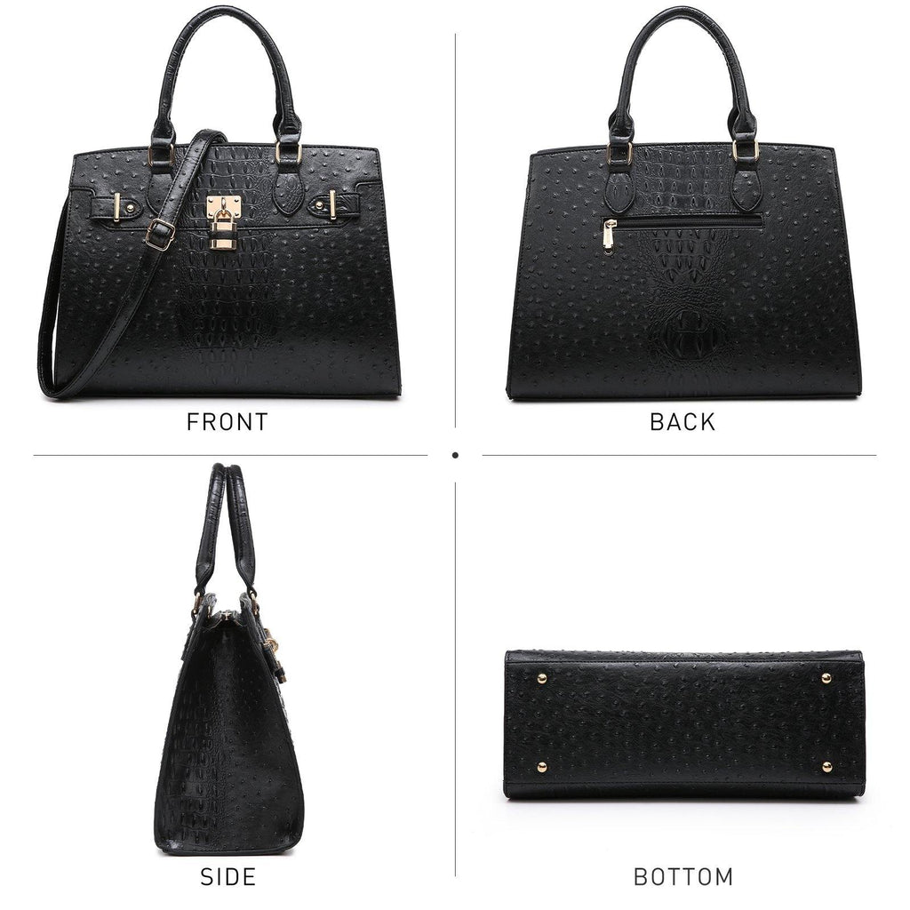 Fashion Emblem Women Handbag and Purses Top Handle Tote Work Bag with Matching Clutch - Dasein Bags