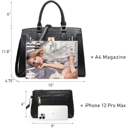 Fashion Emblem Women Handbag and Purses Top Handle Tote Work Bag with Matching Clutch - Dasein Bags