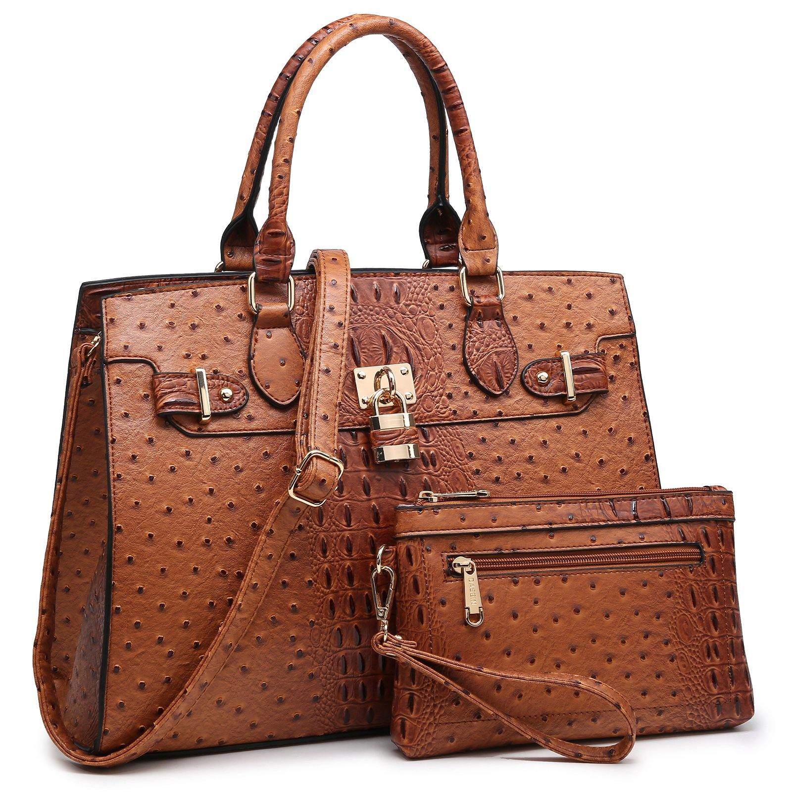 Fashion Emblem Women Handbag and Purses Top Handle Tote Work Bag with Matching Clutch - Dasein Bags