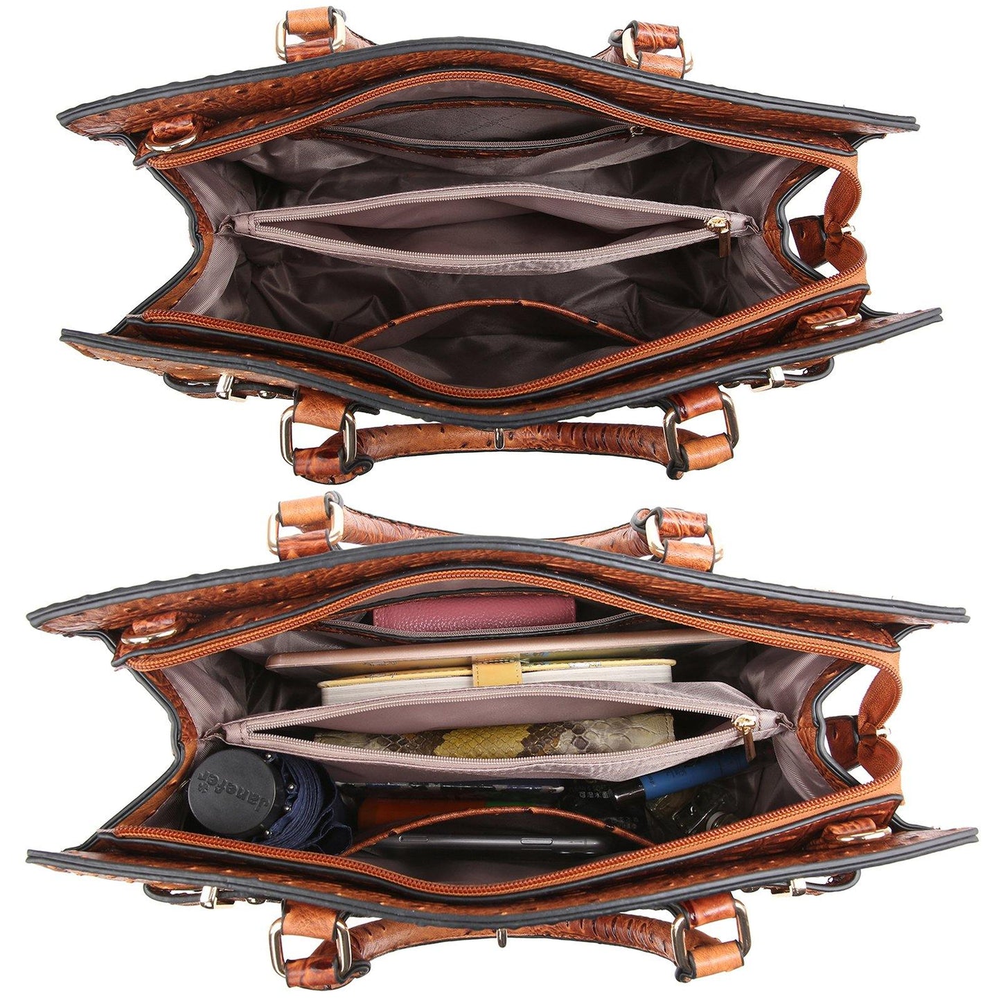 Fashion Emblem Women Handbag and Purses Top Handle Tote Work Bag with Matching Clutch - Dasein Bags