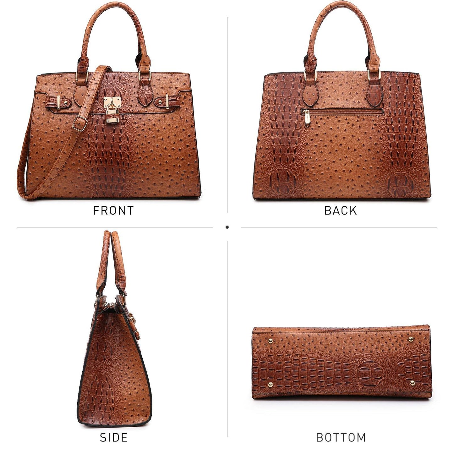 Fashion Emblem Women Handbag and Purses Top Handle Tote Work Bag with Matching Clutch - Dasein Bags