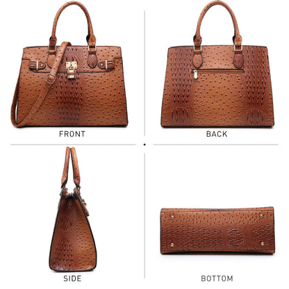 Fashion Emblem Women Handbag and Purses Top Handle Tote Work Bag with Matching Clutch - Dasein Bags