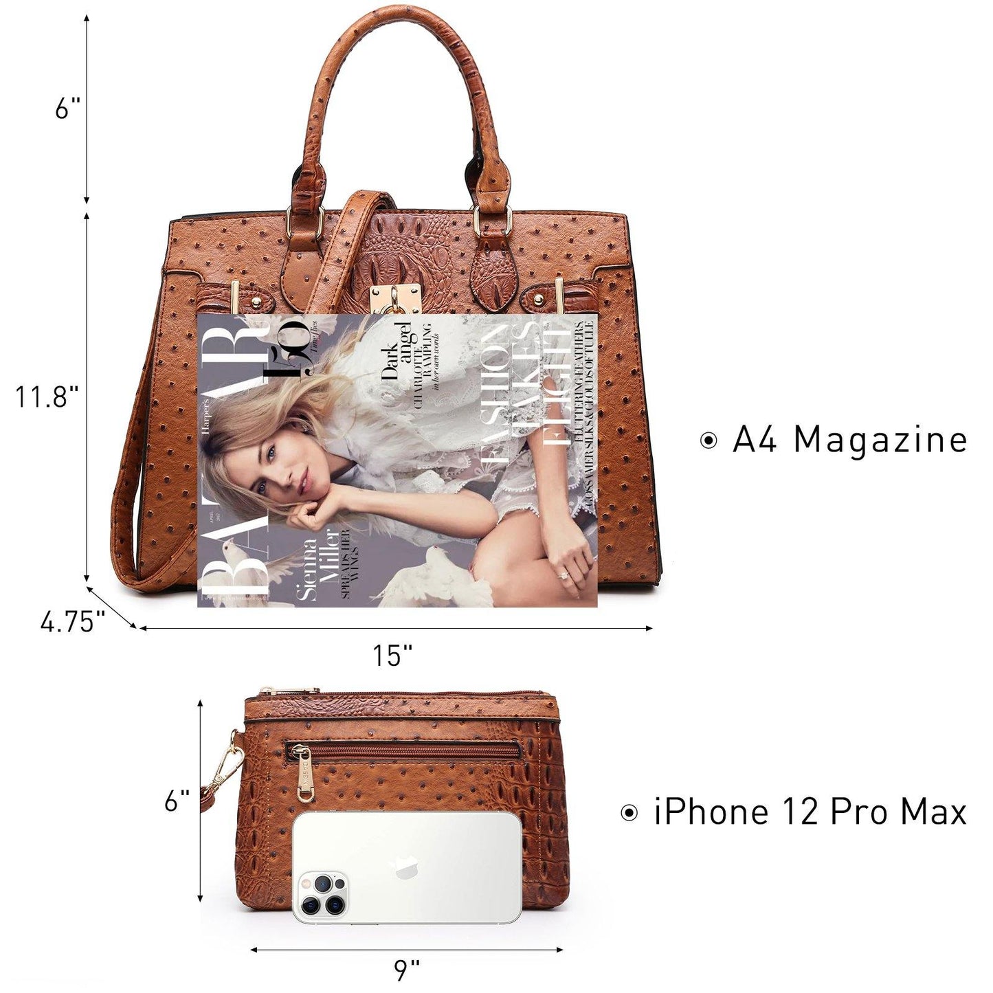 Fashion Emblem Women Handbag and Purses Top Handle Tote Work Bag with Matching Clutch - Dasein Bags