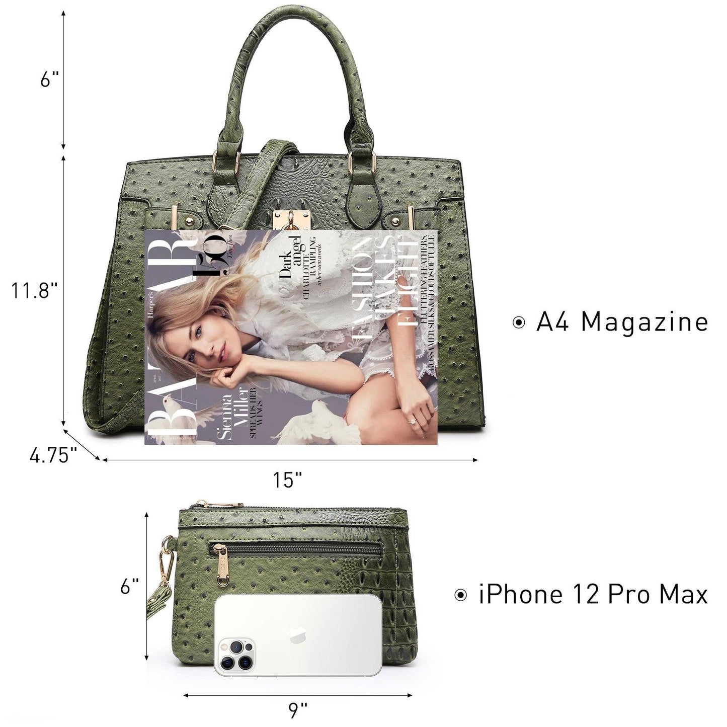 Fashion Emblem Women Handbag and Purses Top Handle Tote Work Bag with Matching Clutch - Dasein Bags
