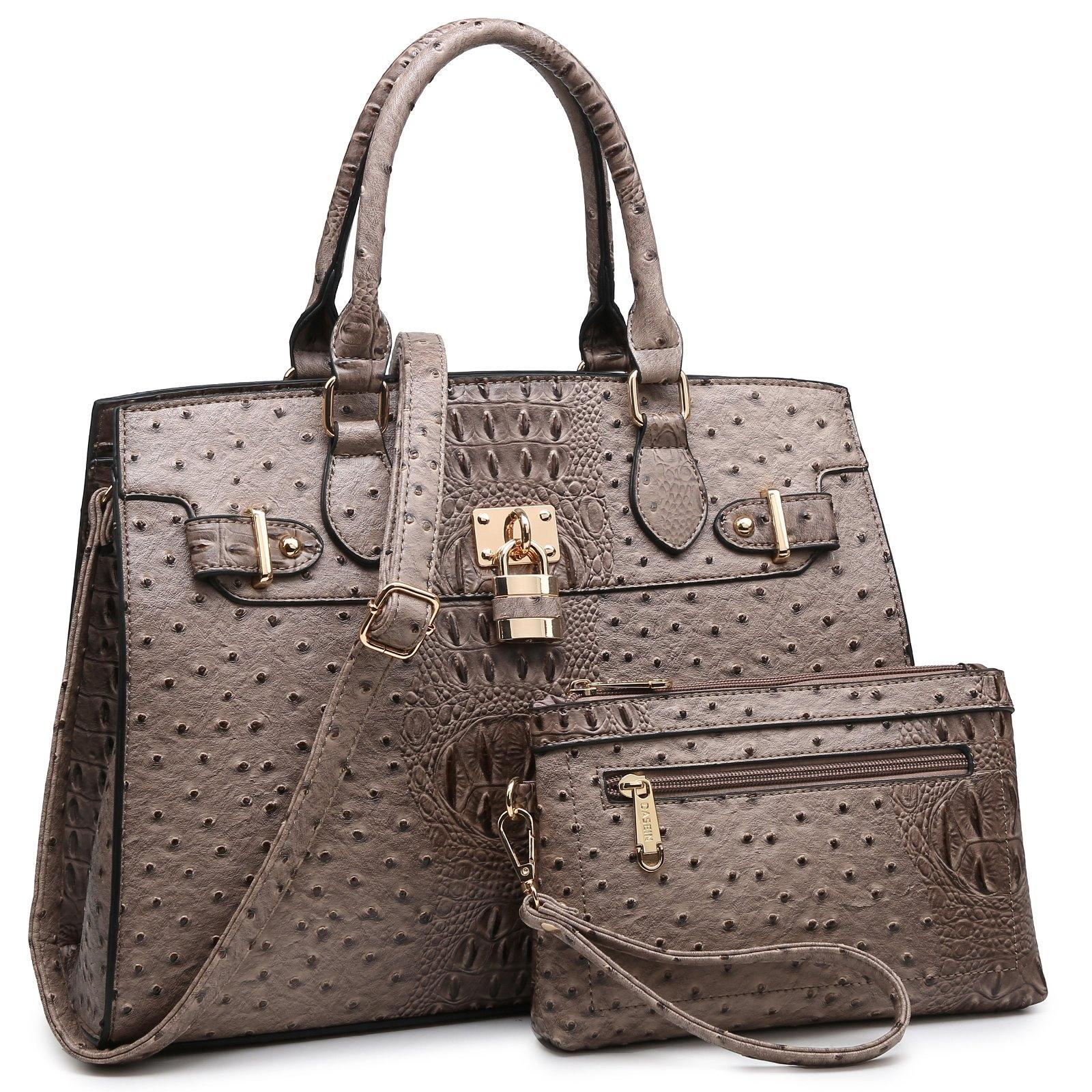 Fashion Emblem Women Handbag and Purses Top Handle Tote Work Bag with Matching Clutch - Dasein Bags