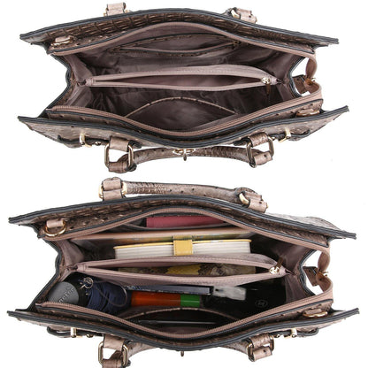 Fashion Emblem Women Handbag and Purses Top Handle Tote Work Bag with Matching Clutch - Dasein Bags