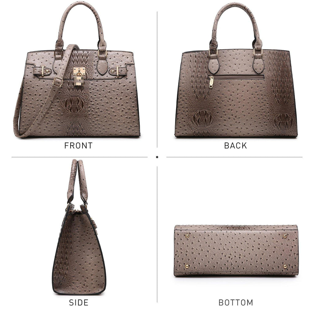 Fashion Emblem Women Handbag and Purses Top Handle Tote Work Bag with Matching Clutch - Dasein Bags