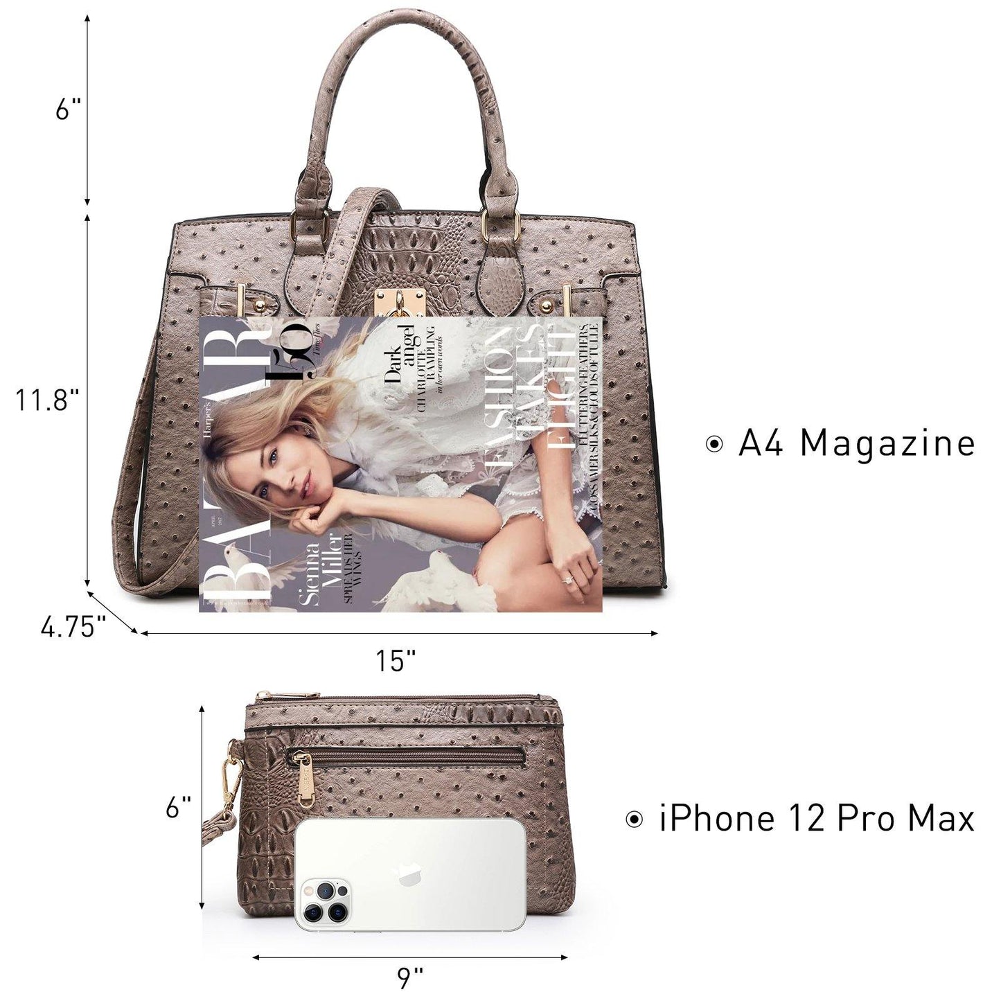 Fashion Emblem Women Handbag and Purses Top Handle Tote Work Bag with Matching Clutch - Dasein Bags
