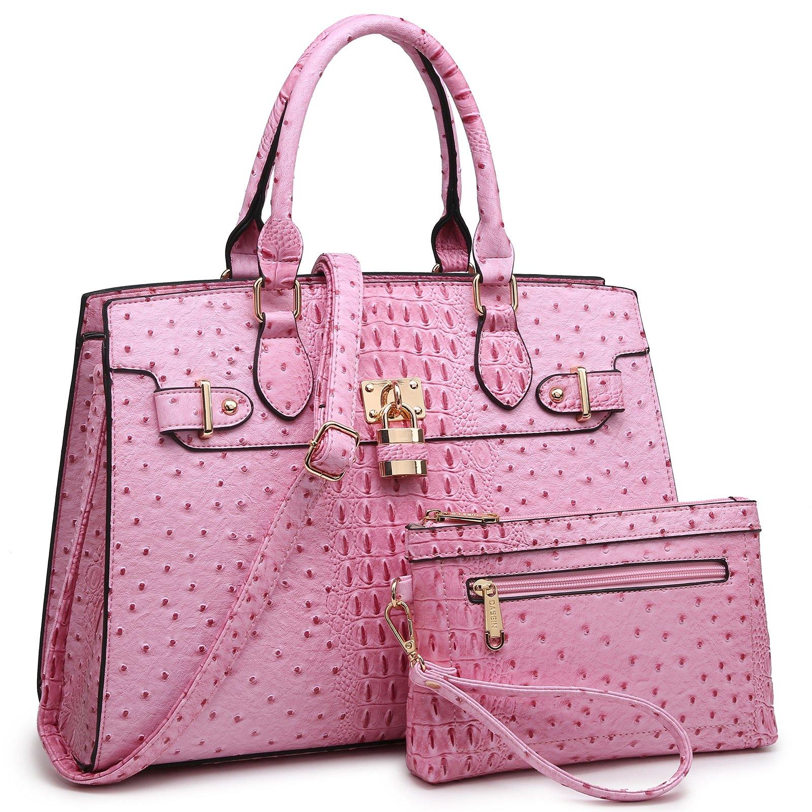 Fashion Emblem Women Handbag and Purses Top Handle Tote Work Bag with Matching Clutch - Dasein Bags
