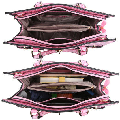 Fashion Emblem Women Handbag and Purses Top Handle Tote Work Bag with Matching Clutch - Dasein Bags