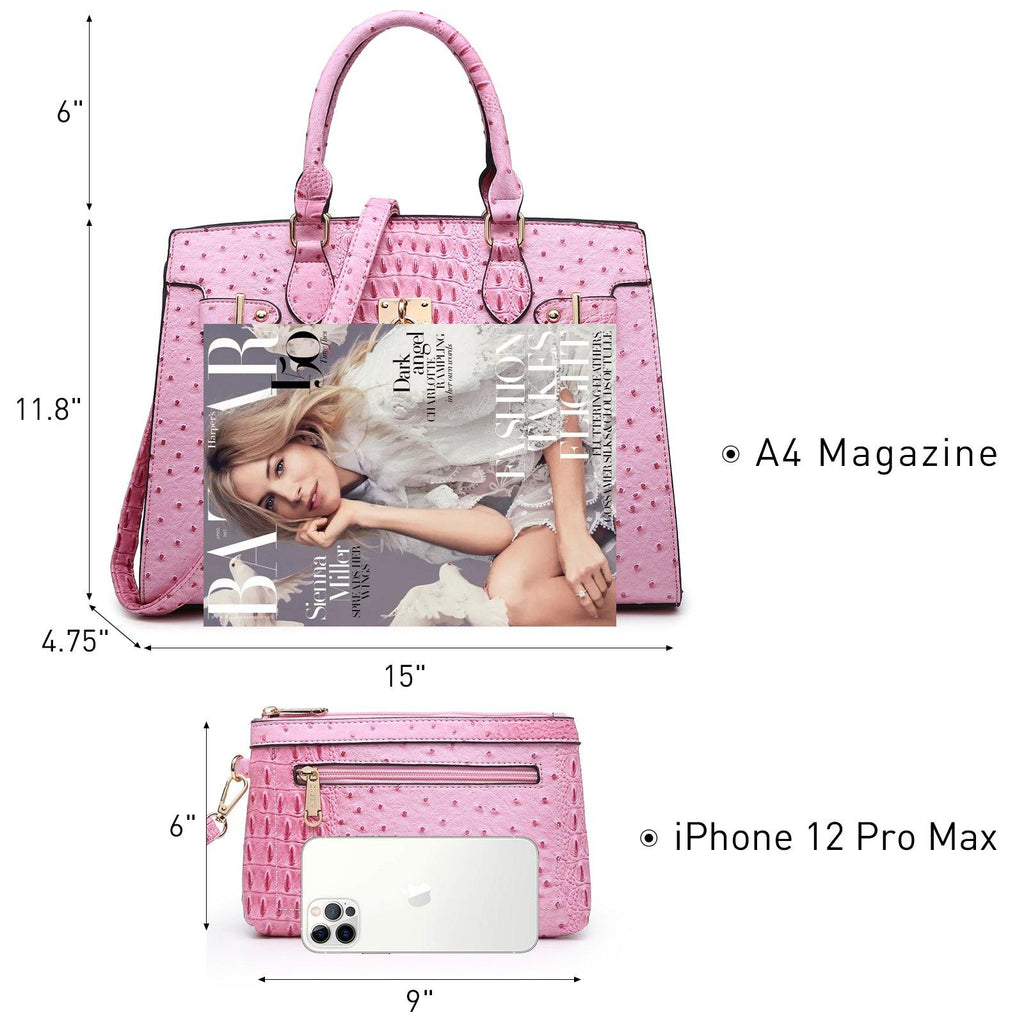 Fashion Emblem Women Handbag and Purses Top Handle Tote Work Bag with Matching Clutch - Dasein Bags