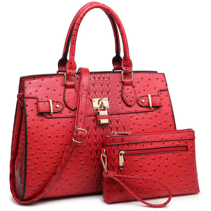 Fashion Emblem Women Handbag and Purses Top Handle Tote Work Bag with Matching Clutch - Dasein Bags