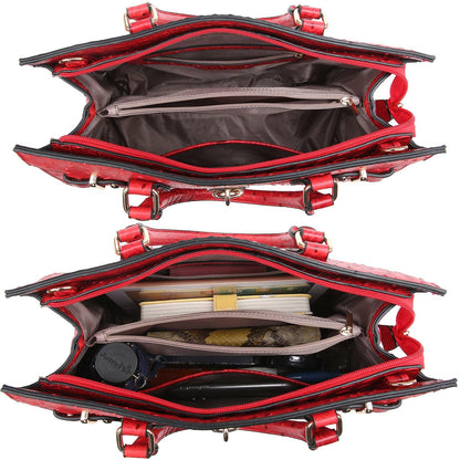 Fashion Emblem Women Handbag and Purses Top Handle Tote Work Bag with Matching Clutch - Dasein Bags