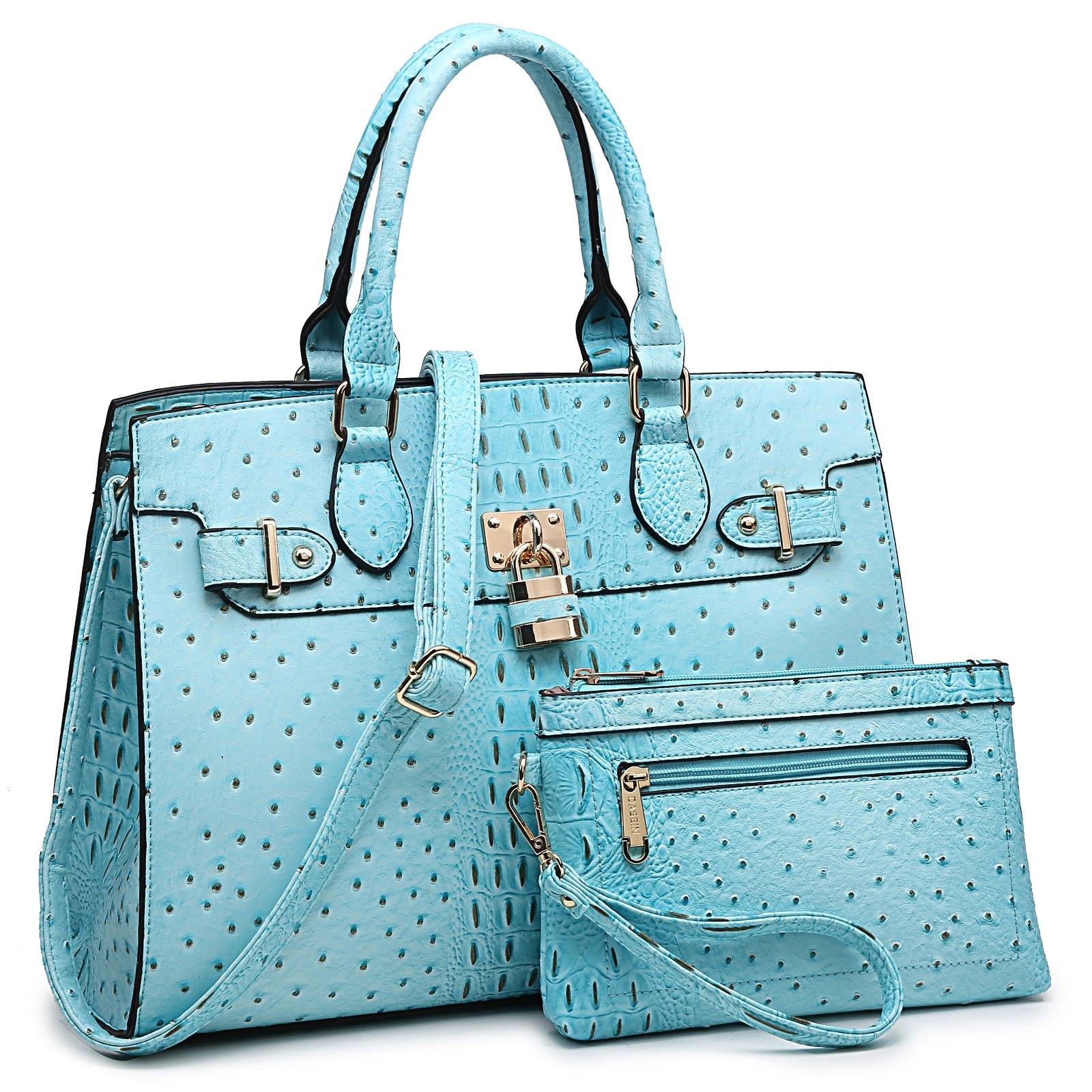 Fashion Emblem Women Handbag and Purses Top Handle Tote Work Bag with Matching Clutch - Dasein Bags