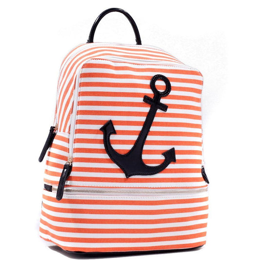 Anchor Canvas Striped Backpack with Adjustable Shoulder Straps - Dasein Bags