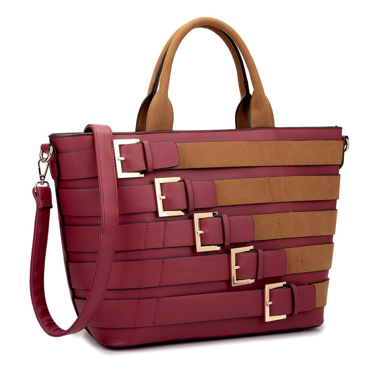 Buckles Two-Tone Tote Handbag-Handbags & Purses-Dasein Bags