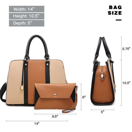 Two-Tone Padlock Satchel with Matching Wristlet-Handbags-Dasein Bags