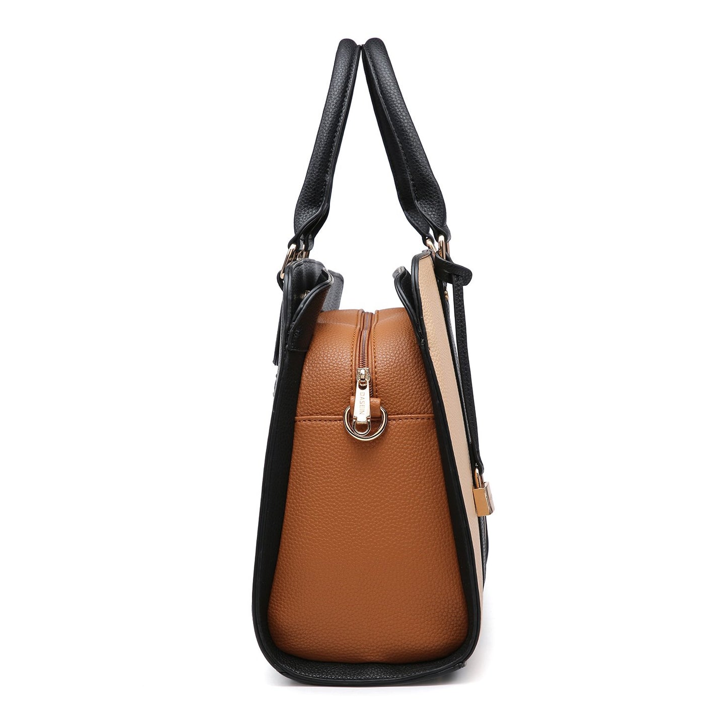 Two-Tone Padlock Satchel with Matching Wristlet-Handbags-Dasein Bags