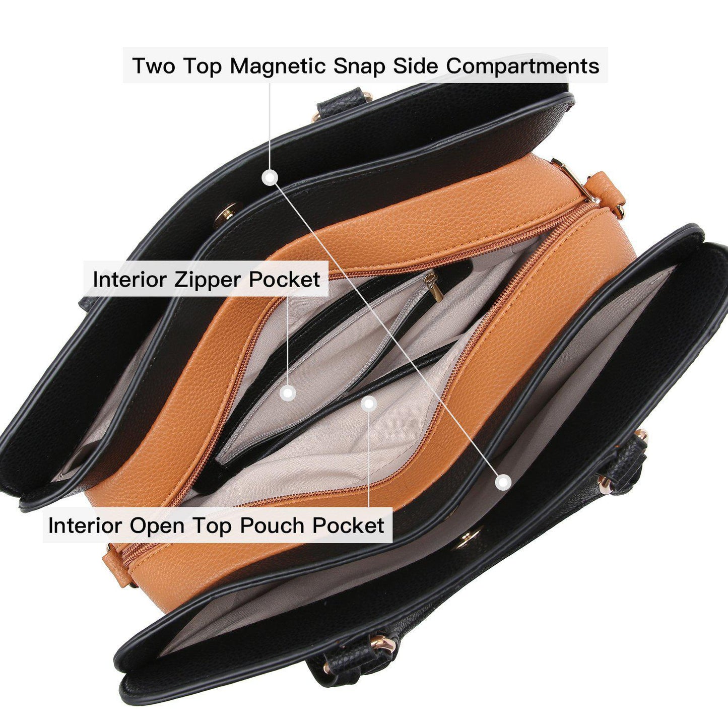 Two-Tone Padlock Satchel with Matching Wristlet-Handbags-Dasein Bags