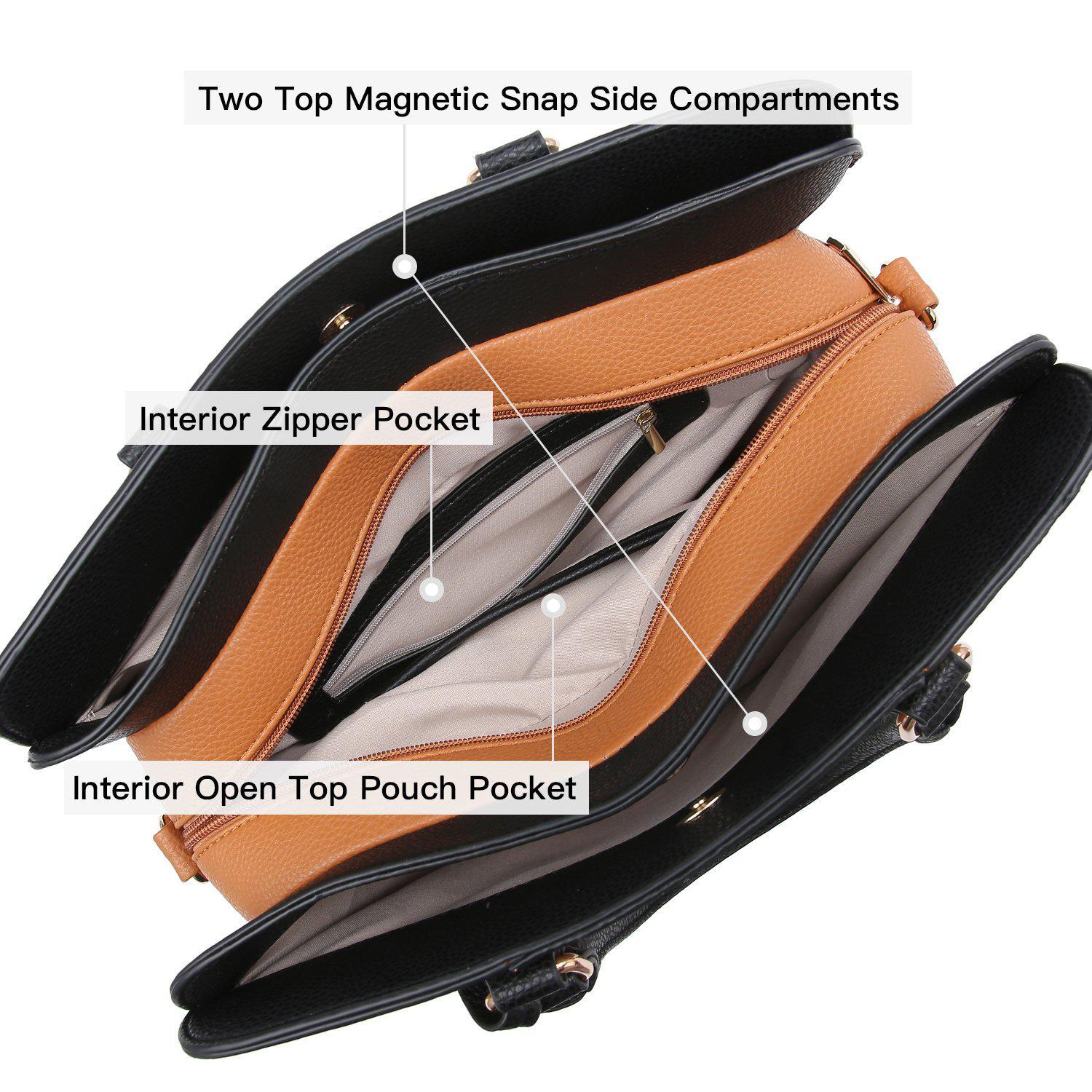 Two-Tone Padlock Satchel with Matching Wristlet-Handbags-Dasein Bags