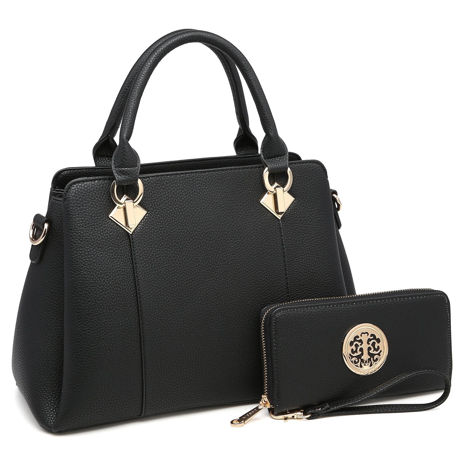 Two-Tone Satchel with Matching Wallet-Handbags & Purses-Dasein Bags