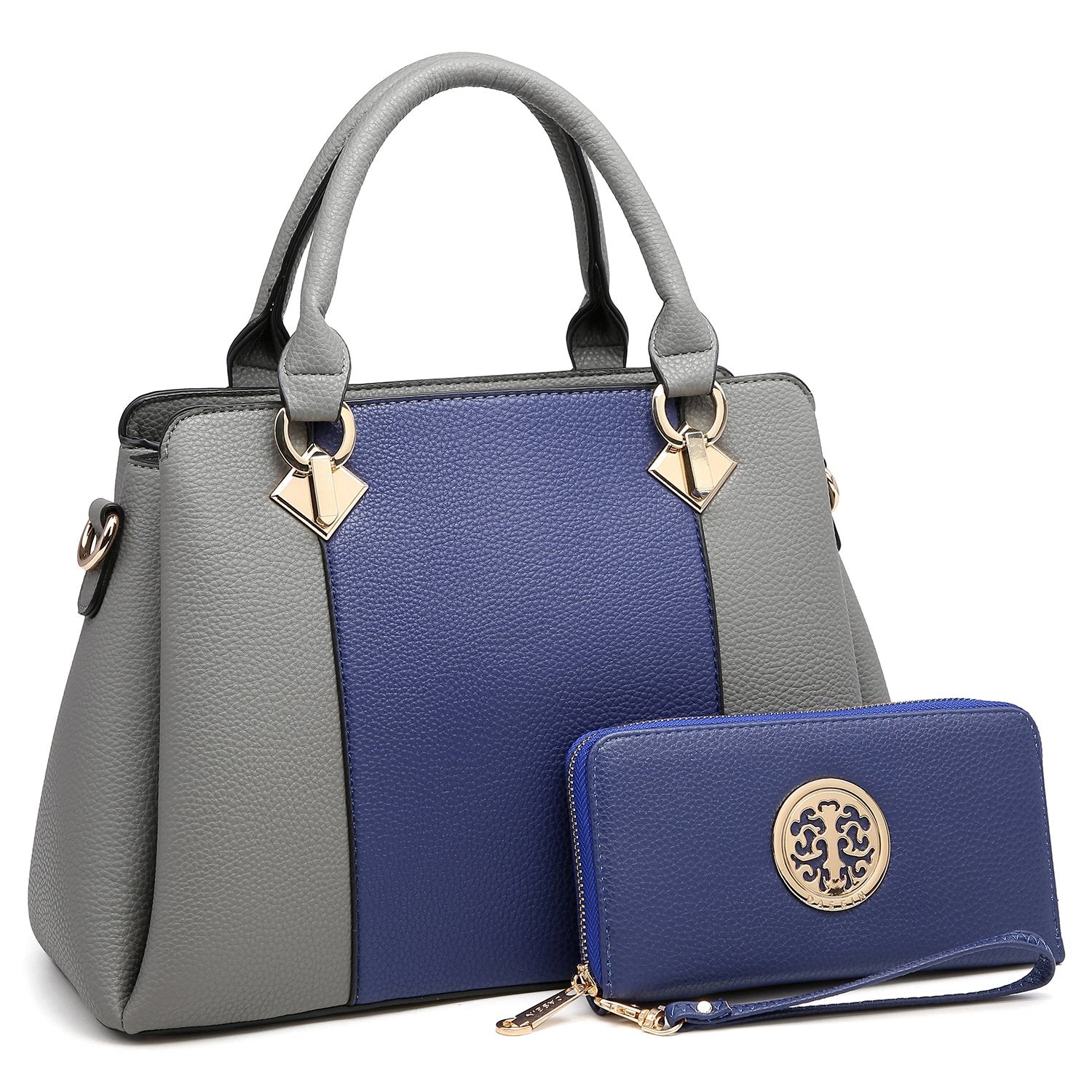 Two-Tone Satchel with Matching Wallet-Handbags & Purses-Dasein Bags