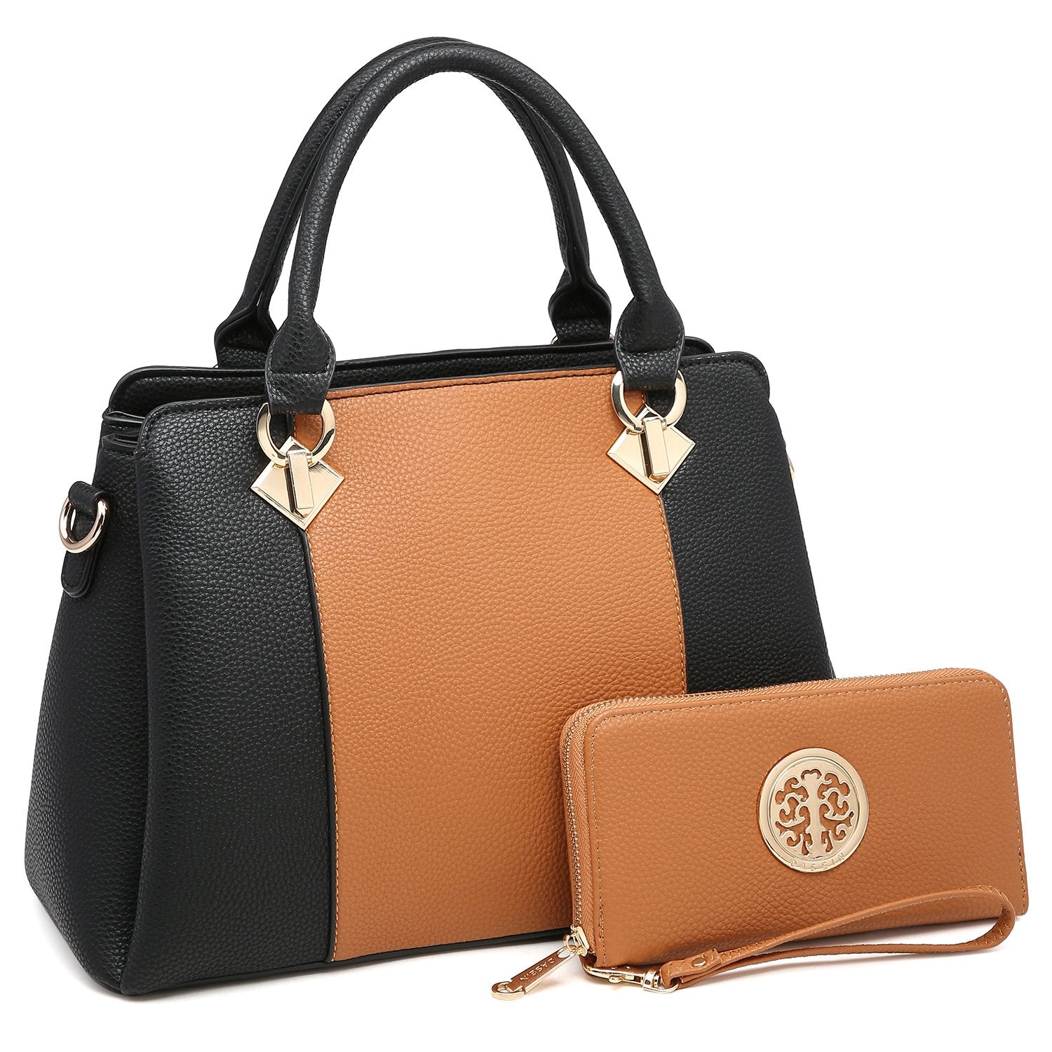 Two-Tone Satchel with Matching Wallet-Handbags & Purses-Dasein Bags